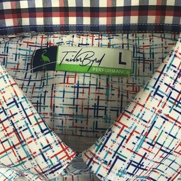 Tailorbyrd Performance Red & Blue Hash Mark Print Ling Sleeve Flip Cuff Shirt - Picture 3 of 9